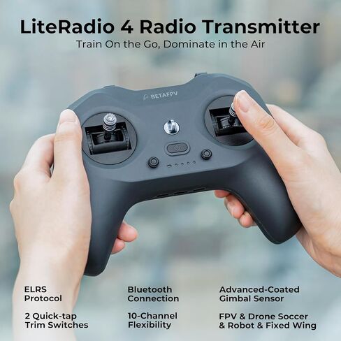 BETAFPV LiteRadio 4 Radio Transmitter Remote Controller, 10-CH Adjustable, Support Bluetooth Connection, FPV Simulator, Built-in 2000mAh 1S Lipo Up to 8H, for Drone/Robot/Fixed-Wing/Drone Soccer-ELRS in Kuwait
