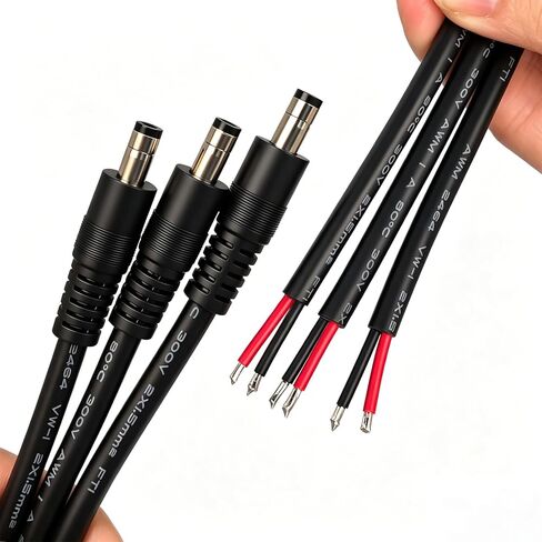16AWG DC5525 Power Cable, 5.5mm x 2.5mm Male Barrel Plug, 3.3ft, 3-Pack | For CCTV Security Camera, DVR, LED Light Strip, 15A 12V/24V in Kuwait