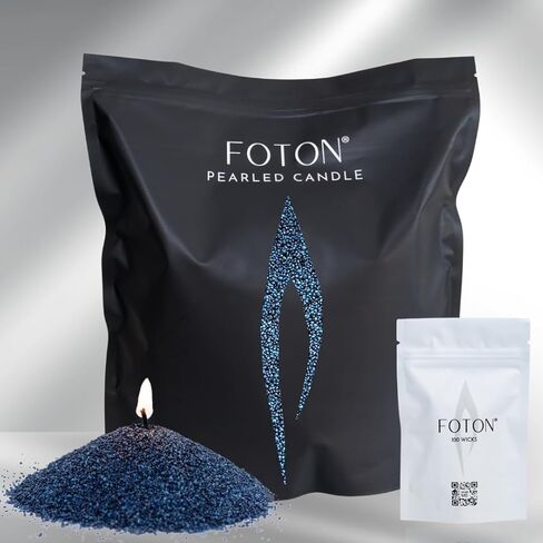 Foton Pearled Candle Grande Bag 64oz - Navy Blue Unscented Non Toxic Luxury Long Lasting Powder Candles - Refillable Candle Sand with 100 Wicks for Candle Making in Kuwait