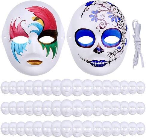 50 Pcs Diy White Face Masks For Men, Blank Paper Mache Craft Masks With Stretch Bands, Full Face Design For Art, Theater, Or Costume Use in Kuwait
