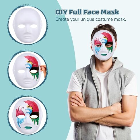 50 Pcs Diy White Face Masks For Men, Blank Paper Mache Craft Masks With Stretch Bands, Full Face Design For Art, Theater, Or Costume Use in Kuwait