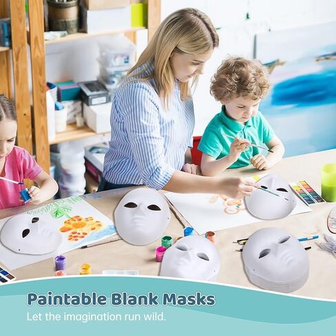 50 Pcs Diy White Face Masks For Men, Blank Paper Mache Craft Masks With Stretch Bands, Full Face Design For Art, Theater, Or Costume Use in Kuwait