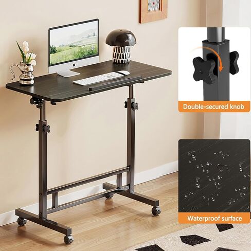 Adjustable Standing Desk - Rolling Portable Desk for Home Office, Black Portable Rolling Desk, Small Standing Desk with Wheels for Walking Pad, Study Room, Teacher in Kuwait