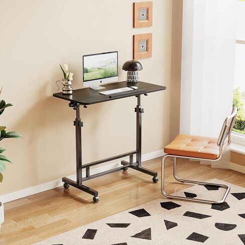 Adjustable Standing Desk - Rolling Portable Desk for Home Office, Black Portable Rolling Desk, Small Standing Desk with Wheels for Walking Pad, Study Room, Teacher in Kuwait