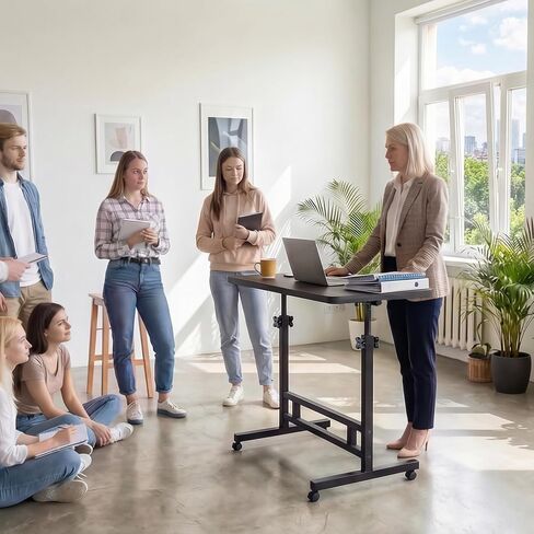 Adjustable Standing Desk - Rolling Portable Desk for Home Office, Black Portable Rolling Desk, Small Standing Desk with Wheels for Walking Pad, Study Room, Teacher in Kuwait