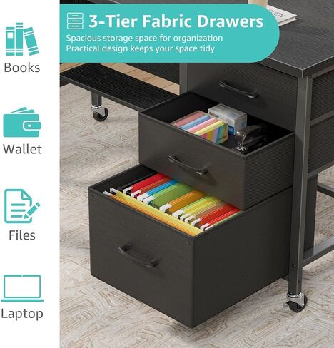 مكتب مدرسي متحرك مع درج ملفات ولوحة خصوصية، مكتب كمبيوتر محمول مقاس 47 بوصة مع 3 أدراج تخزين على عجلات، مكاتب مكتبية حديثة مع خزانة ملفات للفصل الدراسي والمكتب المنزلي، أسود in Kuwait