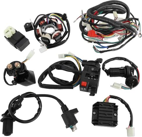 Electrics Wiring Harness Loom Kit Electrics Stator Coil CDI Wiring Harness Solenoid Relay Spark Plug for GY6 150cc-250cc ATV Quad in Kuwait