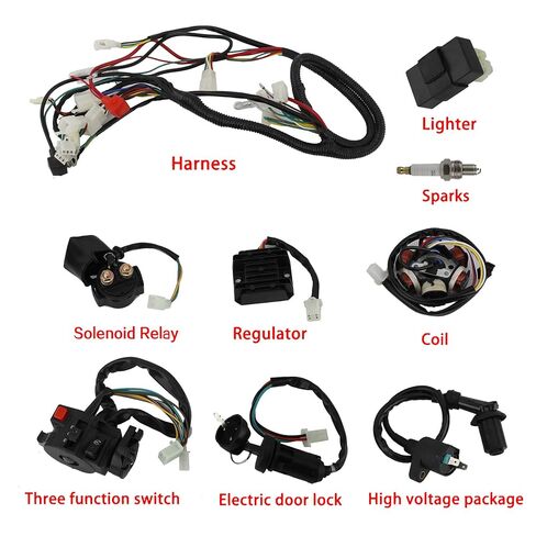 Electrics Wiring Harness Loom Kit Electrics Stator Coil CDI Wiring Harness Solenoid Relay Spark Plug for GY6 150cc-250cc ATV Quad in Kuwait