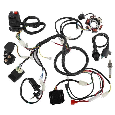 Electrics Wiring Harness Loom Kit Electrics Stator Coil CDI Wiring Harness Solenoid Relay Spark Plug for GY6 150cc-250cc ATV Quad in Kuwait