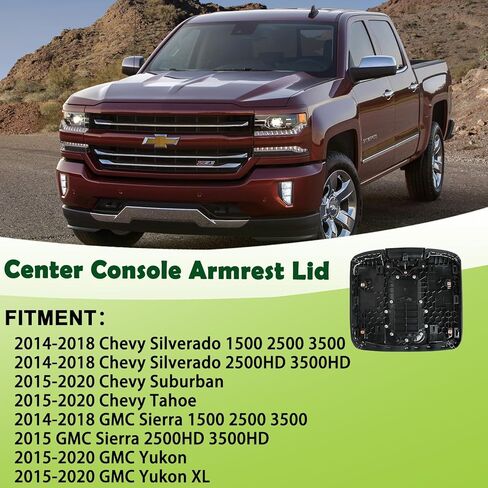 Center Console Armrest Lid w/o Steel Bracket Black Compatible with 2014-2020 Chevrolet Chevy Avalanche Silverado Suburban Tahoe GMC Sierra Yukon XL Replaces 0227083AA in Kuwait