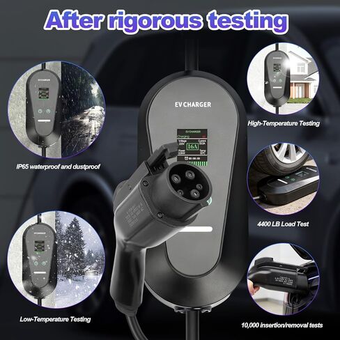 Level 1+2 Portable EV Charger for Electric Cars, 16A 3.5KW with 1.8 Inch LCD Display, 110V-240V, 6-20P Power Plug, J1772 Compatible, Applicable to Household Electricity in Kuwait