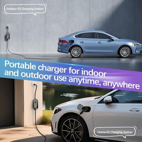 Level 1+2 Portable EV Charger for Electric Cars, 16A 3.5KW with 1.8 Inch LCD Display, 110V-240V, 6-20P Power Plug, J1772 Compatible, Applicable to Household Electricity in Kuwait