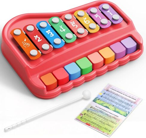 Gleesfun 2005 2-in-1 Baby Piano & Xylophone for Toddlers 1-3 Years Old – Portable Musical Toy, Educational Music Learning Instrument with Mallet, Sensory Fun, Early Learning Keyboard for Home & Travel in Kuwait