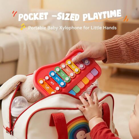 Gleesfun 2005 2-in-1 Baby Piano & Xylophone for Toddlers 1-3 Years Old – Portable Musical Toy, Educational Music Learning Instrument with Mallet, Sensory Fun, Early Learning Keyboard for Home & Travel in Kuwait