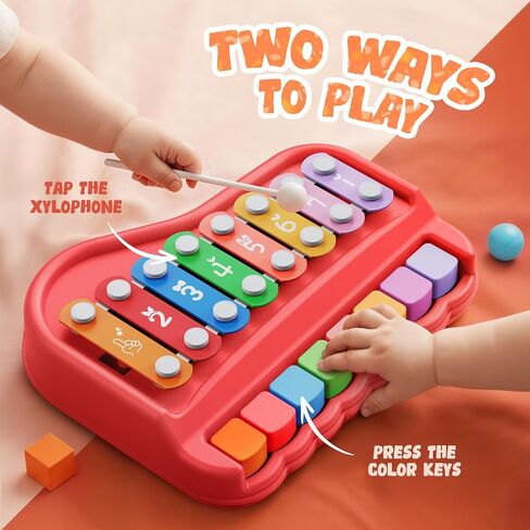 Gleesfun 2005 2-in-1 Baby Piano & Xylophone for Toddlers 1-3 Years Old – Portable Musical Toy, Educational Music Learning Instrument with Mallet, Sensory Fun, Early Learning Keyboard for Home & Travel in Kuwait