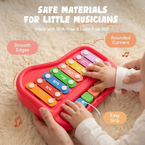 Gleesfun 2005 2-in-1 Baby Piano & Xylophone for Toddlers 1-3 Years Old – Portable Musical Toy, Educational Music Learning Instrument with Mallet, Sensory Fun, Early Learning Keyboard for Home & Travel in Kuwait