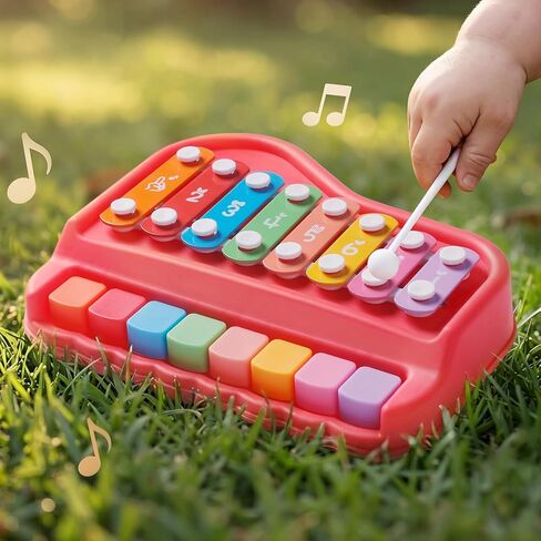 Gleesfun 2005 2-in-1 Baby Piano & Xylophone for Toddlers 1-3 Years Old – Portable Musical Toy, Educational Music Learning Instrument with Mallet, Sensory Fun, Early Learning Keyboard for Home & Travel in Kuwait