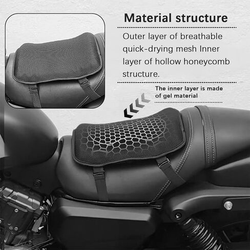 Motorcycle Seat Cushion, 3D Honeycomb Gel Breathable Shock-Absorbing Motorbike Seat Pad for Long Rides, Comfortable Pressure Relief Motorbike Chair Cover, Universal Fit in Kuwait