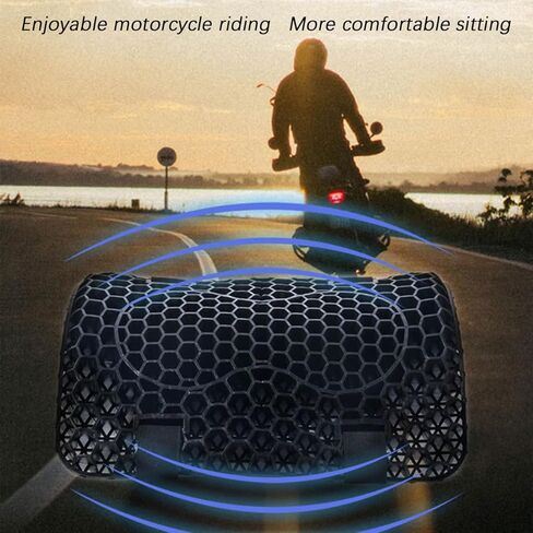 Motorcycle Seat Cushion, 3D Honeycomb Gel Breathable Shock-Absorbing Motorbike Seat Pad for Long Rides, Comfortable Pressure Relief Motorbike Chair Cover, Universal Fit in Kuwait