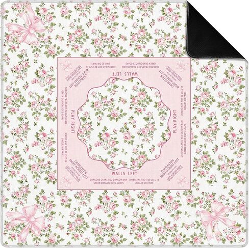 حصيرة جونغ لشجرة النخيل الاستوائية باللونين الوردي والأخضر للطاولة مقاس 31.5 × 31.5 بوصة، غطاء طاولة لعب على الشاطئ الساحلي وأمواج المحيط غير قابلة للانزلاق لتقليل الضوضاء لألعاب بلاط لوحة بطاقات ماجونج الأمريكية in Kuwait