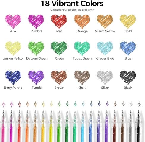 SKYDUE Glitter Gel Pens Set, 18 Colors Retractable Sparkle Glitter Pens for Coloring Books, Drawing, Journaling, Scrapbooking & DIY Crafts – Smooth Writing & Non-Toxic Art Pens in Kuwait