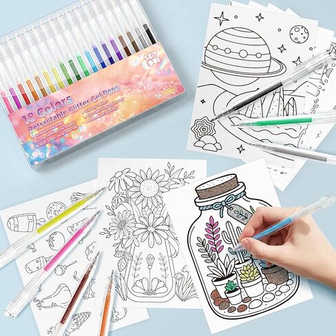 SKYDUE Glitter Gel Pens Set, 18 Colors Retractable Sparkle Glitter Pens for Coloring Books, Drawing, Journaling, Scrapbooking & DIY Crafts – Smooth Writing & Non-Toxic Art Pens in Kuwait