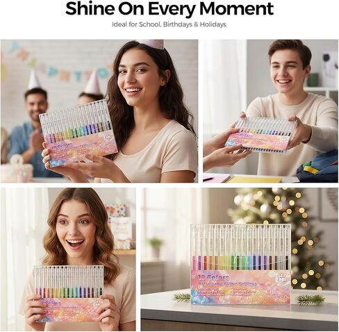 SKYDUE Glitter Gel Pens Set, 18 Colors Retractable Sparkle Glitter Pens for Coloring Books, Drawing, Journaling, Scrapbooking & DIY Crafts – Smooth Writing & Non-Toxic Art Pens in Kuwait
