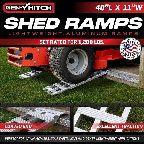 GEN-Y Hitch Aluminum Loading Ramps - Set of Two 40-Inch x 11-Inch Ramps for ATVs, Motorcycles, Mowers, Carts, and Sheds - 1,200 LBS. Combined Capacity with Serrated Rungs in Kuwait