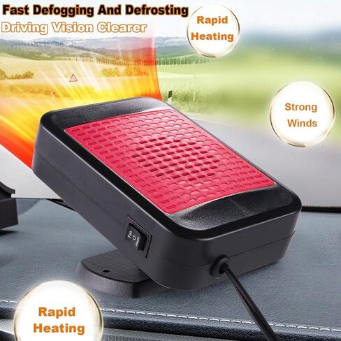 Car Heater & Defroster 12V Portable Car Heaters for Vehicle – 200W Fast Heating & Cooling Fan with 360° Rotatable Base Plug In Windshield Defogger for Car,Truck,SUV,RV | Auto Heater for Winter Driving in Kuwait