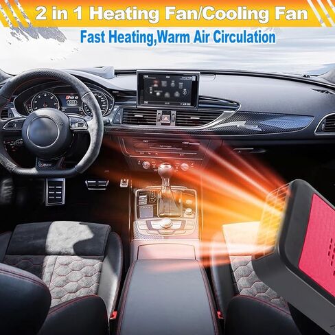 Car Heater & Defroster 12V Portable Car Heaters for Vehicle – 200W Fast Heating & Cooling Fan with 360° Rotatable Base Plug In Windshield Defogger for Car,Truck,SUV,RV | Auto Heater for Winter Driving in Kuwait