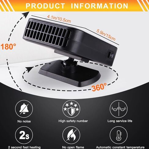 Car Heater & Defroster 12V Portable Car Heaters for Vehicle – 200W Fast Heating & Cooling Fan with 360° Rotatable Base Plug In Windshield Defogger for Car,Truck,SUV,RV | Auto Heater for Winter Driving in Kuwait