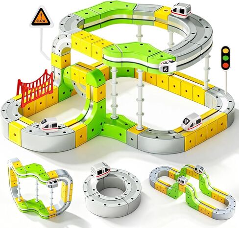 Hapray Electric Train Set, Magnetic Train Set for Kids 4-8, Infinity Racer Magnetic Train, Gravity-Defying 3D Race Track & Motorized Car, STEM Track Train Toys Birthday Gift for Boys Girls 87pcs in Kuwait