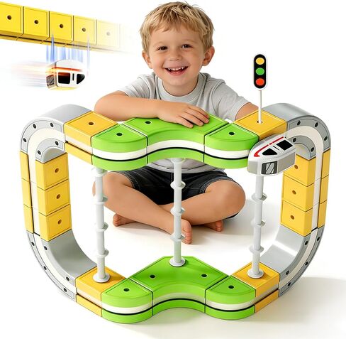 Hapray Electric Train Set, Magnetic Train Set for Kids 4-8, Infinity Racer Magnetic Train, Gravity-Defying 3D Race Track & Motorized Car, STEM Track Train Toys Birthday Gift for Boys Girls 87pcs in Kuwait