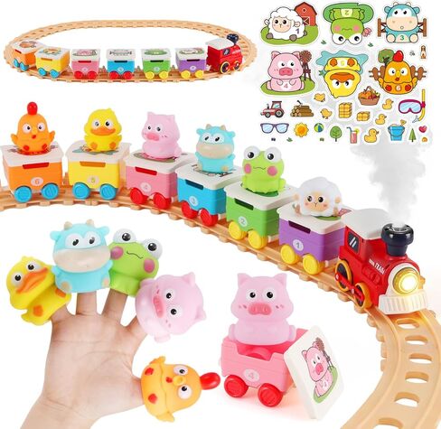 Train Set Toy for Toddler 1 2 3 Year Old, Realistic Mist Steam Electric Farm Animal Train Set Music & Lights, Early Learning Counting Matching & Sorting, Xmas Birthday Gifts for Baby Boys Girls 18M+ in Kuwait