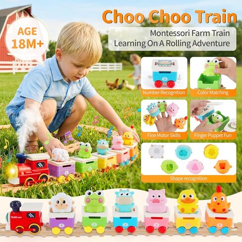 Train Set Toy for Toddler 1 2 3 Year Old, Realistic Mist Steam Electric Farm Animal Train Set Music & Lights, Early Learning Counting Matching & Sorting, Xmas Birthday Gifts for Baby Boys Girls 18M+ in Kuwait