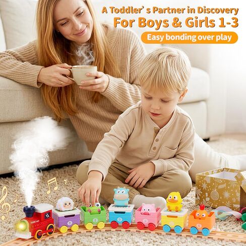 Train Set Toy for Toddler 1 2 3 Year Old, Realistic Mist Steam Electric Farm Animal Train Set Music & Lights, Early Learning Counting Matching & Sorting, Xmas Birthday Gifts for Baby Boys Girls 18M+ in Kuwait