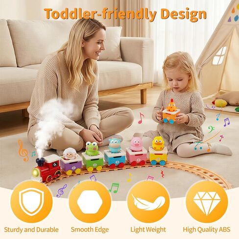 Train Set Toy for Toddler 1 2 3 Year Old, Realistic Mist Steam Electric Farm Animal Train Set Music & Lights, Early Learning Counting Matching & Sorting, Xmas Birthday Gifts for Baby Boys Girls 18M+ in Kuwait