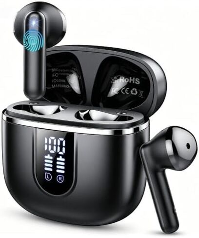 Wireless Earbuds, Bluetooth 5.4 Headphones with 3D Bass Stereo Sound, 40H In-Ear Buds with 6 ENC Noise Cancelling Mic, Ultralight Bluetooth Earbuds USB-C LED, IP7 Waterproof Earphones for Android iOS in Kuwait