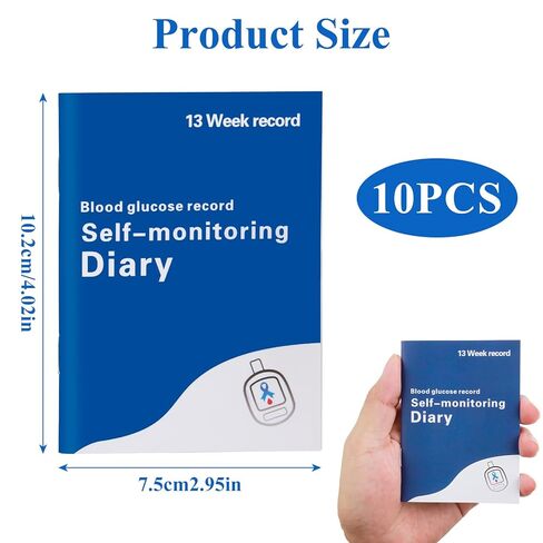 10 Pcs Diabetes Blood Sugar Log Book, 3 x 4 inch Daily Blood Glucose Monitoring, Daily Blood Sugar Log for Type 1 & 2 Diabetes, 13 Week Tracker Diabetics Log Book Before & After Meals, Pocket Size Journal for Diabetics in Kuwait