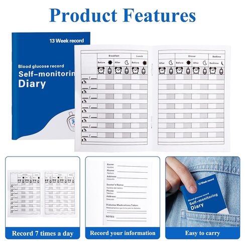 10 Pcs Diabetes Blood Sugar Log Book, 3 x 4 inch Daily Blood Glucose Monitoring, Daily Blood Sugar Log for Type 1 & 2 Diabetes, 13 Week Tracker Diabetics Log Book Before & After Meals, Pocket Size Journal for Diabetics in Kuwait