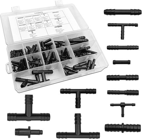 115PCS Vacuum Connector Assortment Heat Resistance 240℃（460℉）1/8" 3/16" 1/4" 5/16" 3/8" Vacuum Connector, Automotive Vacuum Tubing Connector, Vacuum Tee Connector in Kuwait