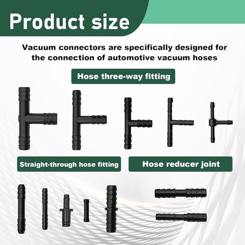 115PCS Vacuum Connector Assortment Heat Resistance 240℃（460℉）1/8" 3/16" 1/4" 5/16" 3/8" Vacuum Connector, Automotive Vacuum Tubing Connector, Vacuum Tee Connector in Kuwait