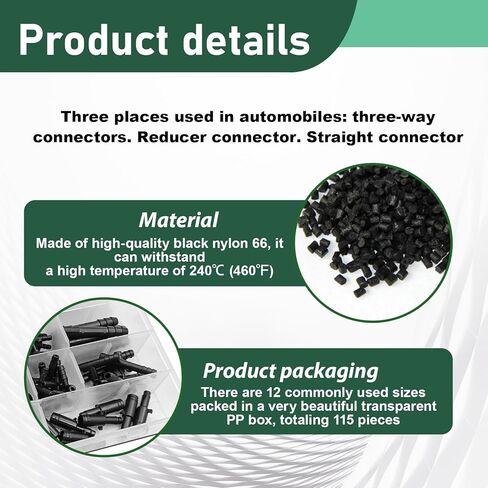 115PCS Vacuum Connector Assortment Heat Resistance 240℃（460℉）1/8" 3/16" 1/4" 5/16" 3/8" Vacuum Connector, Automotive Vacuum Tubing Connector, Vacuum Tee Connector in Kuwait