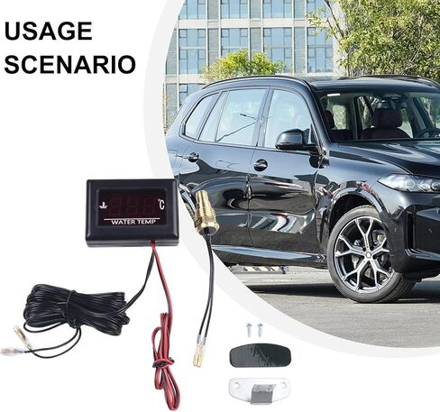 مجموعة قياس درجة حرارة الماء الرقمية 0-120 درجة مئوية مع مستشعر لمحرك السيارة 12 فولت - 24 فولت، كابل، برغي 16 مم، غلاف بلاستيكي in Kuwait