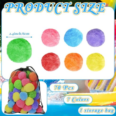 70 Pcs Reusable Water Balls with Mesh Bag,Outdoor Water Balloons for Kids,Soft Water Absorbent Balls for Outdoor Water Games,Pool,Beach,Activities in Kuwait