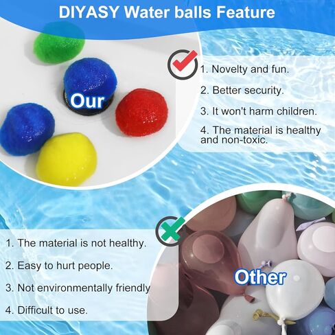 DIYASY 96 قطعة من كرات الماء القابلة لإعادة الاستخدام، كرات إسفنجية ماصة للمياه، بالونات مائية للأطفال في الهواء الطلق، ألعاب الصيف، الفناء الخلفي خارج حمام السباحة، متعة البالغين الأولاد والبنات in Kuwait