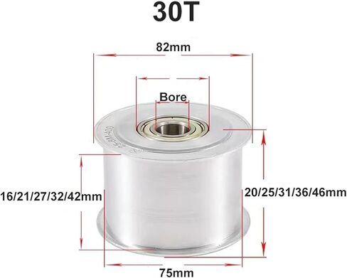 Belt Tensioner HTD 8M 22T/24T/25T/30Teeth Idler Pulley Tensioner Bore 10-25mm Fit Belt Width 15/20/25/30/40mm Bearing Guide Synchronous Wheel(Bore 10mm With teeth/27mm (for belt 25mm)) in Kuwait
