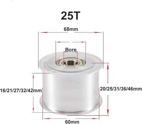 Belt Tensioner HTD 8M 22T/24T/25T/30Teeth Idler Pulley Tensioner Bore 10-25mm Fit Belt Width 15/20/25/30/40mm Bearing Guide Synchronous Wheel(Bore 25mm With teeth/21mm (for belt 20mm)) in Kuwait
