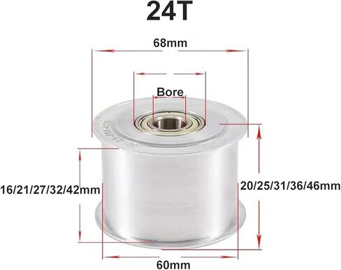 شداد الحزام HTD 8M 22T/24T/25T/30 سن، شداد بكرة المهمل، 10-25 مم، عرض الحزام المناسب 15/20/25/30/40 مم، عجلة متزامنة لدليل المحمل (تتحمل 17 مم بدون أسنان/32 مم (للحزام 30 مم)) in Kuwait