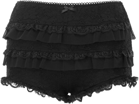 Women Lace Ruffle Bloomer Shorts Sexy Pleated Booty Boy Shorts Lace Trim Mesh Layered Panties Micro Shorts Underwear in Saudi Arabia